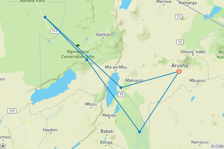 Map of 5 Days - Comfort Safari Experience