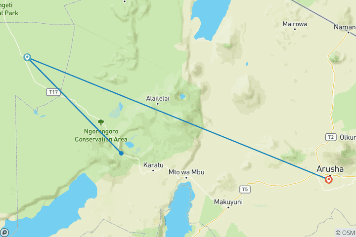 Map of 3 Days: A Taste of Tanzania Mid-Range