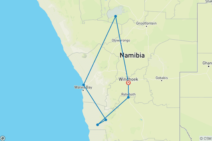 Map of 6 Day Dunes & Wildlife Lodge Safari * DEPARTING TUESDAY AND THURSDAY