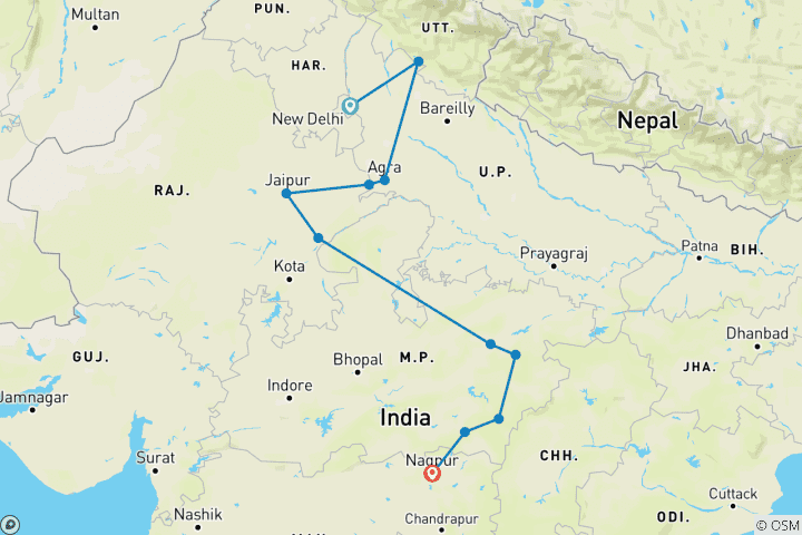 Kaart van Avontuurlijke reizen door India