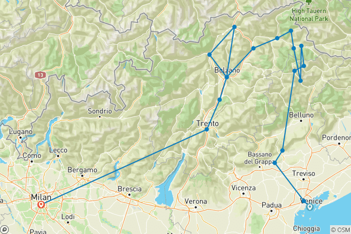 Carte du circuit L'Alpina et les Dolmites magiques - 5 jours