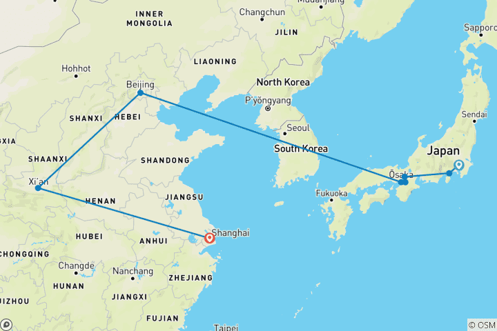 Map of Japan and China Discovery Tour - 16 Days