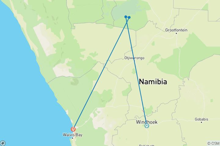 Map of 3 Day Etosha Express Lodge Safari * DEPARTING TUESDAY