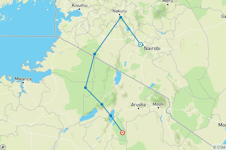 Mapa de Inolvidable safari de 10 días por Kenia y Tanzania.