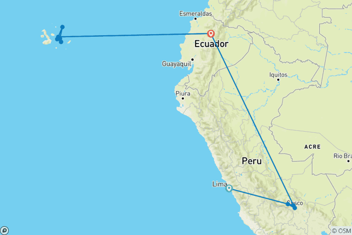 Map of Highlights of Peru (Galapagos Legend, 13 Days)