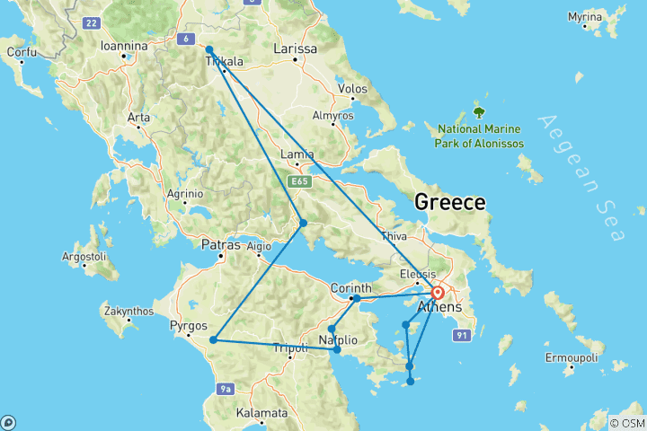 Carte du circuit Circuit en groupe de 8 jours : Grèce antique, Acropole et îles Saroniques