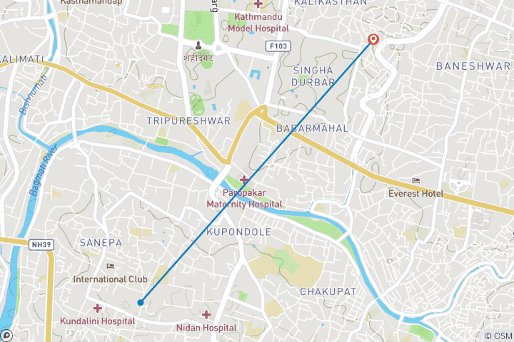 Carte du circuit Katmandou : Journée complète de visite du Top 4 du patrimoine de l'UNESCO avec déjeuner - Privé/Groupe