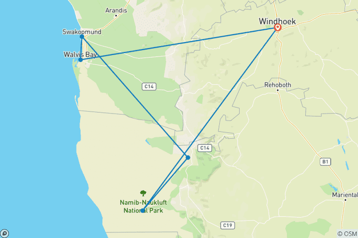 Map of 6 Day Skeleton Coast and Sossusvlei Experience * DEPARTING THURSDAYS