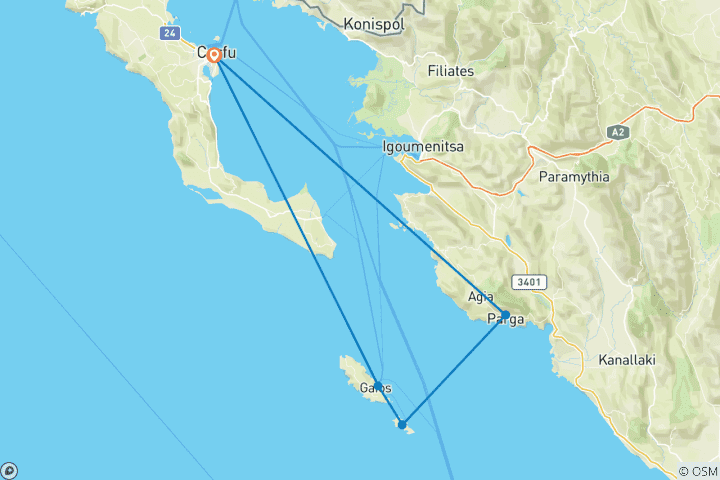 Karte von Segelurlaub Rund um Korfu