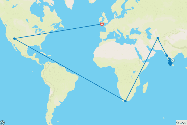 Mapa de Circuitos de aventura por el sur de la India