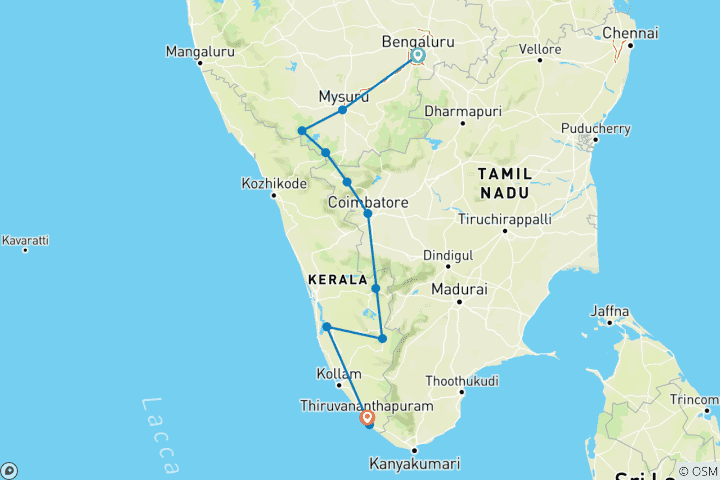 Mapa de Fauna y flora en el sur de la India