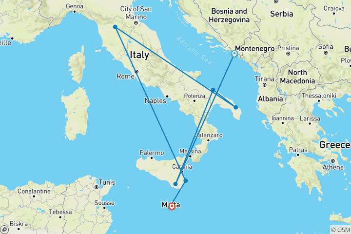 Carte du circuit Splendeur de la Méditerranée (croisière de port à port)