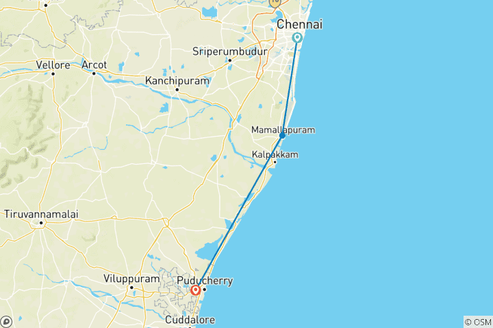 Carte du circuit Circuit privé de 3 jours : Chennai, Mahabalipuram et Pondichéry