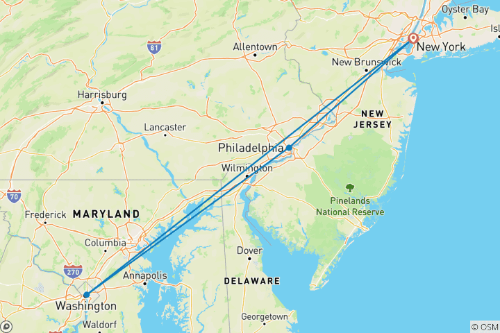 Carte du circuit USA by Train : Big Apple, Philly Streets & Capitol