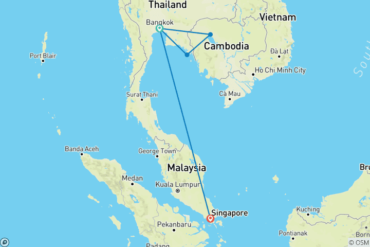 Karte von Abenteuer Asien: Thailand, Kambodscha & Singapur