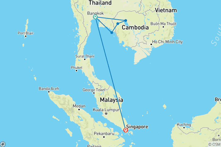 Karte von Abenteuer Asien: Thailand, Kambodscha & Singapur