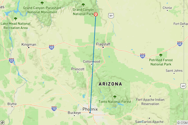 Mapa de Aventura de mochilero en el Gran Cañón