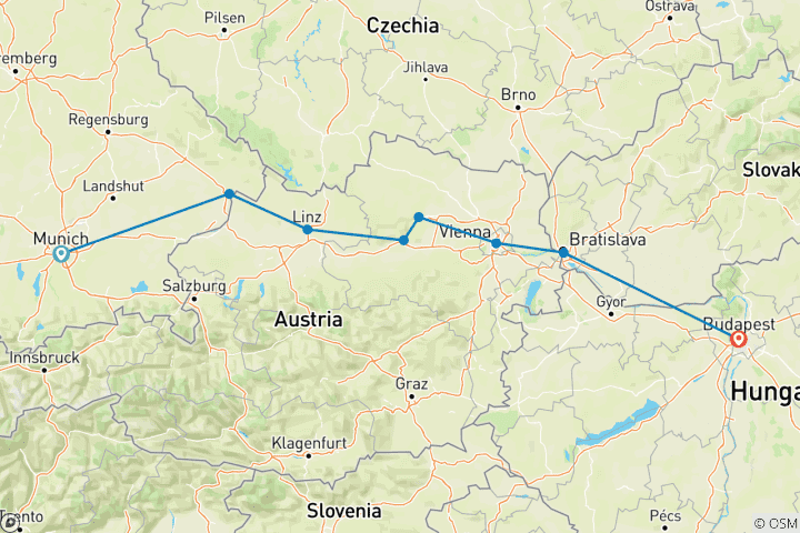 Carte du circuit Les incontournables du Danube : de Munich à Budapest (2025)