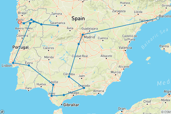 Carte du circuit Les couleurs de l'Espagne avec Douro Discovery - De Barcelone à Porto (2025)