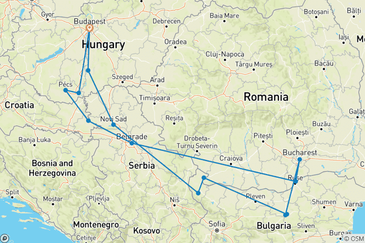 Carte du circuit Le meilleur des Balkans - aller - retour Budapest (2025)