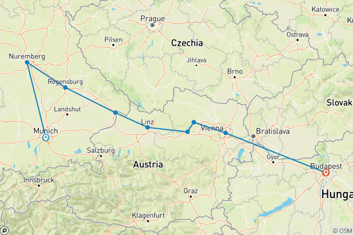 Carte du circuit Le Nouvel An sur le Danube - De Munich à Budapest (2025)