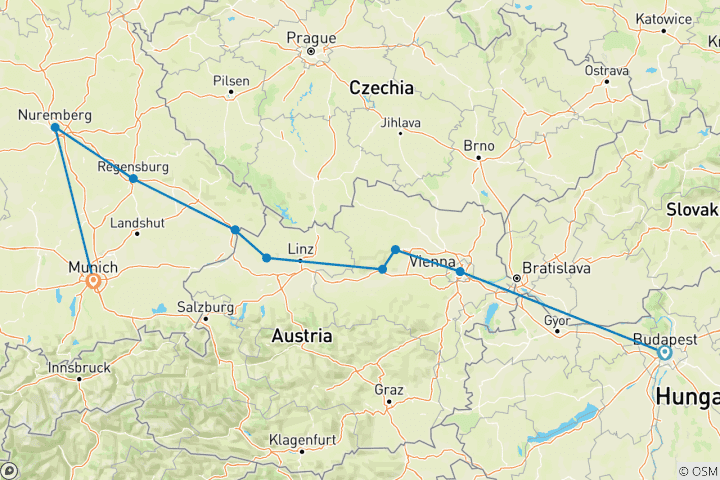 Map of Christmas on the Danube Budapest → Munich (2025)