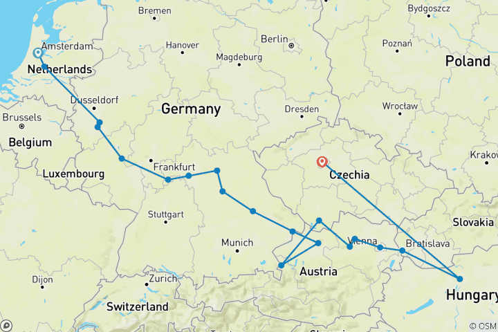 Kaart van Parels van Europa – van Amsterdam naar Praag – 2025