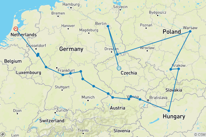 Map of Eastern Europe and European Gems River Cruise Prague to Amsterdam (2025)