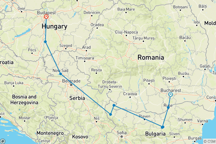 Map of Legends of the Balkans Bucharest to Budapest  (2025)