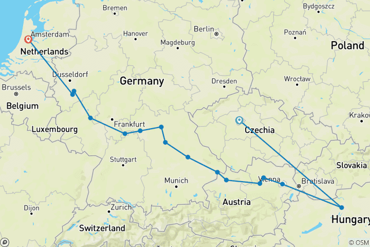 Karte von Europäische Juwelen von Prag nach Amsterdam