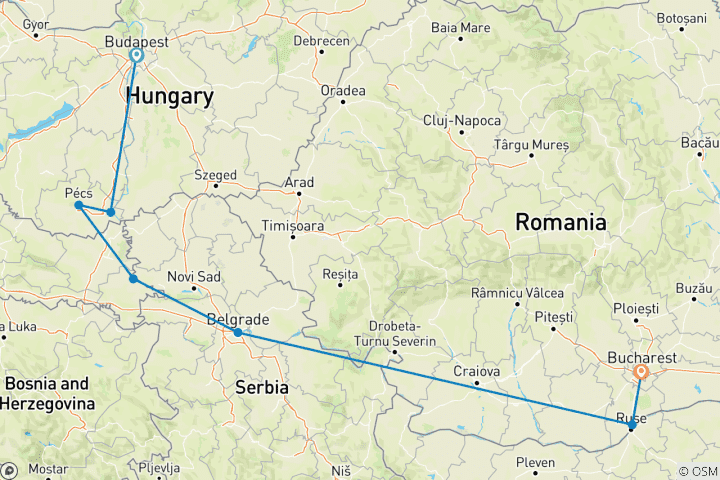 Map of Balkan Adventure Budapest to Bucharest  (2025)