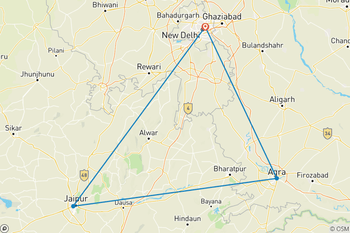 Carte du circuit Circuit du Triangle d'Or en Inde avec Sunrise Taj Mahal et repas - Tout compris - 07 jours
