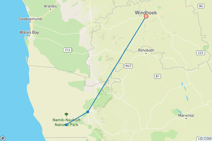 Map of 3 Day  Sossusvlei Budget Camping (Windhoek-Windhoek)