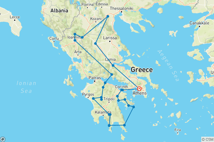 Map of 10-Day Epitome Private Tour: Peloponnese, Hydra Island, Meteora & Best Greek villages