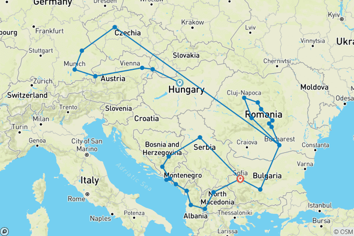 Carte du circuit Grand tour d'Europe (Hôtels 4 étoiles)