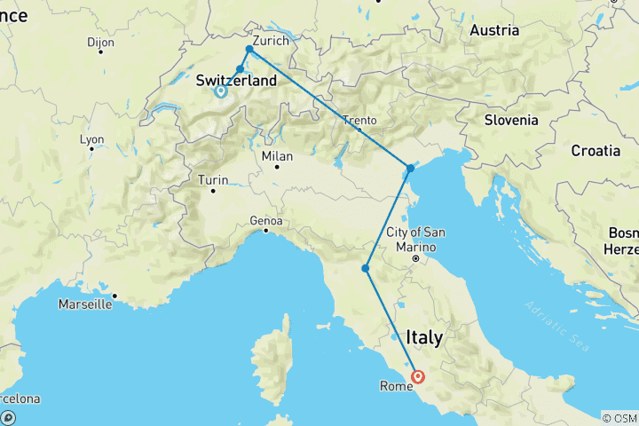 Carte du circuit Suisse et Italie en 9 jours