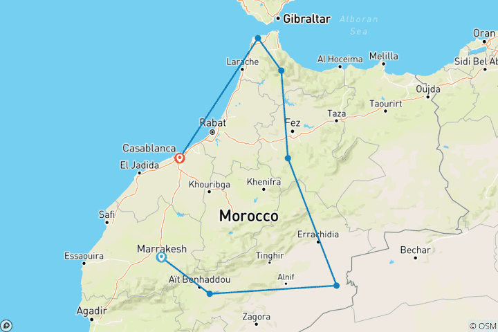 Carte du circuit Voyage en auto-tour à travers le Maroc : Circuit en groupe à Marrakech, Chefchaouen et Casablanca