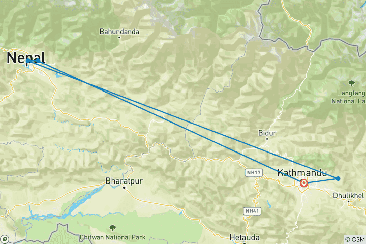 Mapa de Mejor Viaje de 6 días por Nepal - Katmandú, Nagarkot y Pokhara