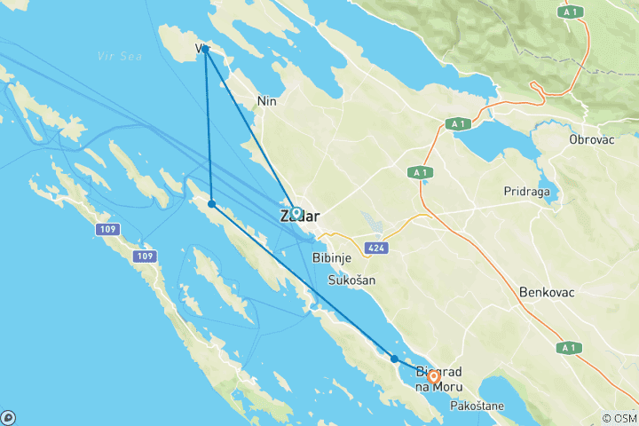 Carte du circuit Le meilleur de la région de Zadar - Vacances à vélo autoguidées - 8 jours