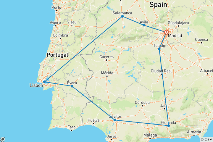 Carte du circuit L'Espagne et le Portugal (classique, hiver, 9 jours)