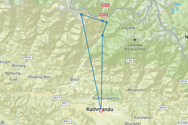 Kaart van Tamang Heritage Trail trektocht  – 8 &9 dagen in Nepal
