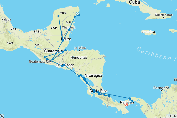 Map of Best of Central America (from Playa del Carmen to Penonome)