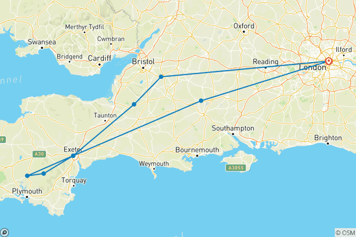 Mapa de Expreso del suroeste de Inglaterra - 3 días