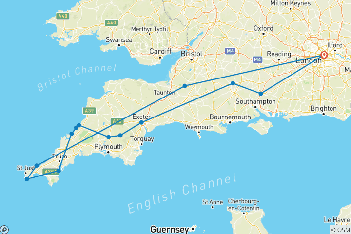 Mapa de Stonehenge, Devon y Cornualles - 5 días