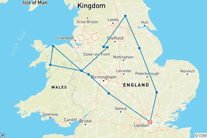 Map of Shakespeare, Snowdonia & Yorkshire - 5 days