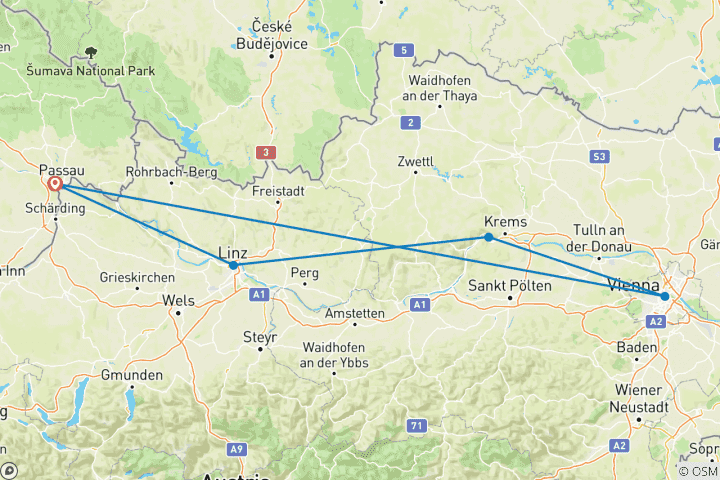 Carte du circuit Danube Période de l'Avent 2027
