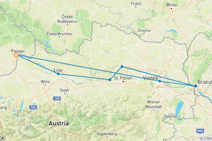 Carte du circuit Magie de l'Avent du Danube 2025
