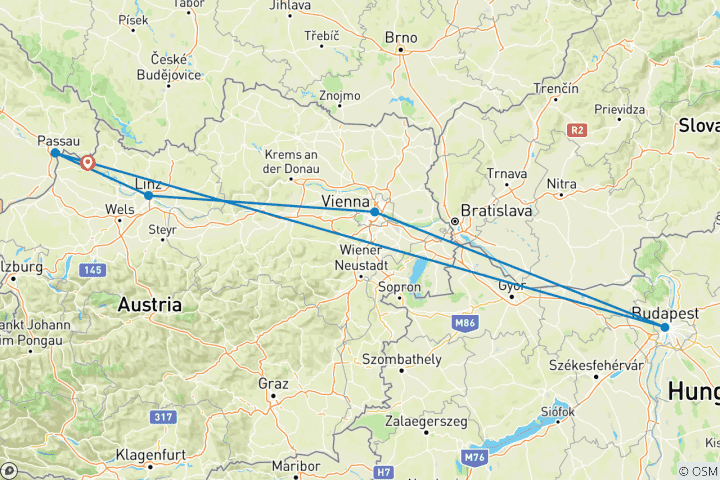 Carte du circuit Magie du Nouvel An 2024 sur le Danube