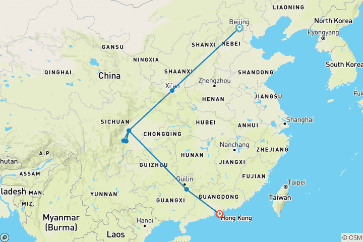 Map of China Experience (from Beijing to Hong Kong)
