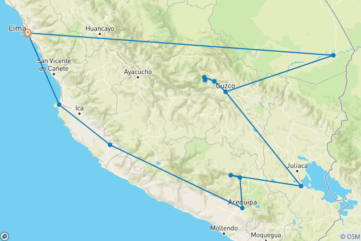 Carte du circuit Pérou englobé (12 destinations)